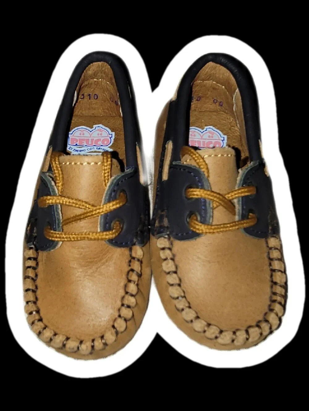 Kids Tan and Black Leather Boat Shoes